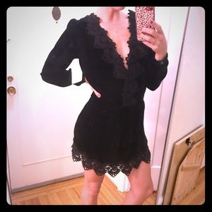 Free People Long Sleeve Velvet and Lace Dress